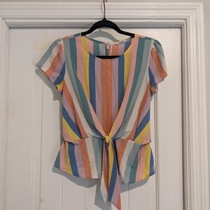 Pastel Rainbow Tie-Front Peplum Top